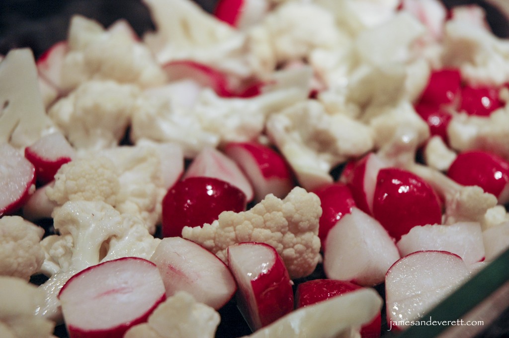 Roasted cauliflower and radishes