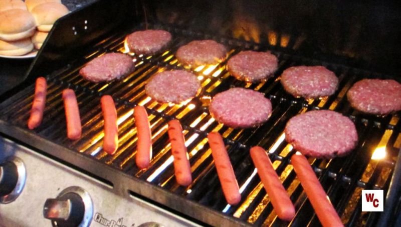 Burgers and hot dogs on the grill