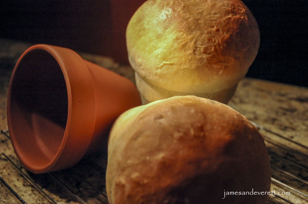 Baking bread in a flower pot