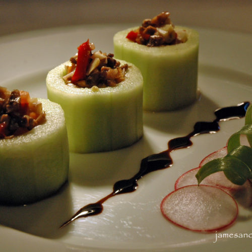 Mushroom filled cucumber cups