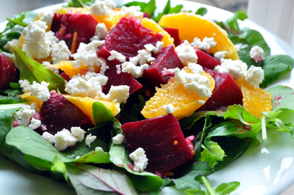 Beet and orange salad with feta cheese