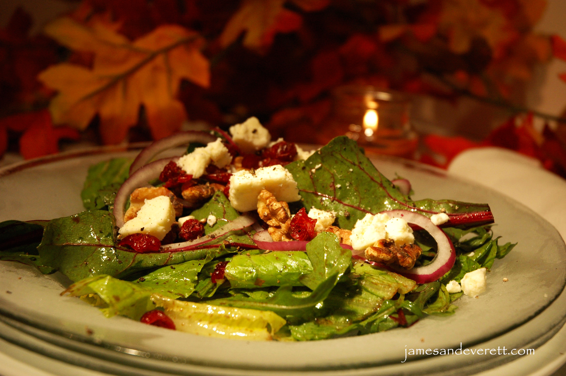 Fall salad with walnuts and dried cranberries