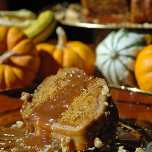 Pumpkin cake with caramel sauce