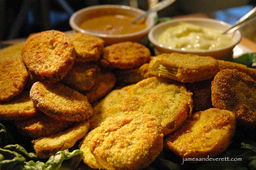 Fried green tomatoes and fried dill pickles