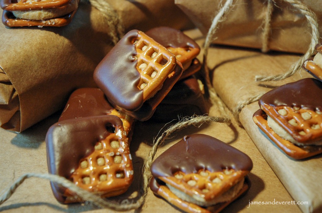 Peanut butter and chocolate pretzel bites