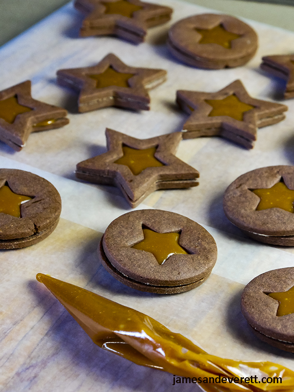 Salted Caramel Chocolate Linzer Cookies