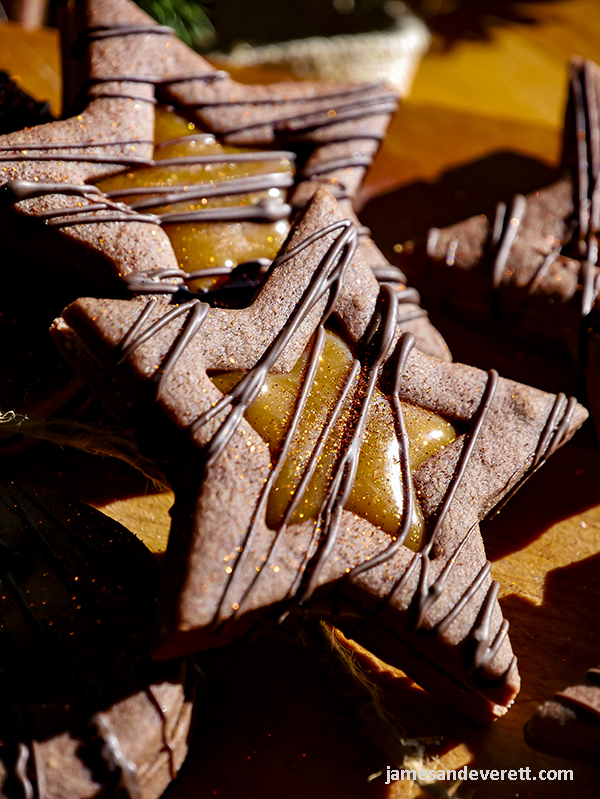 Salted Caramel Chocolate Linzer Cookies