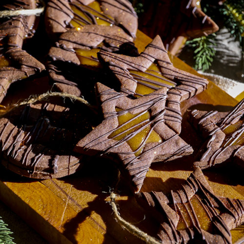 Salted Caramel Chocolate Linzer Cookies