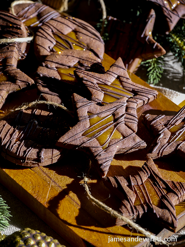 Salted Caramel Chocolate Linzer Cookies