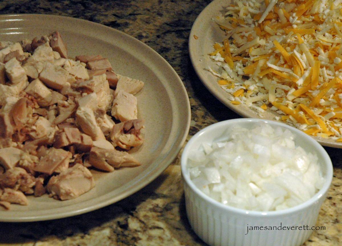 Prepare Chicken, onion, and cheese